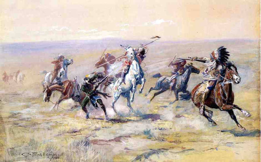 When Sioux and Blackfoot Meet - Charles Marion Russell Paintings